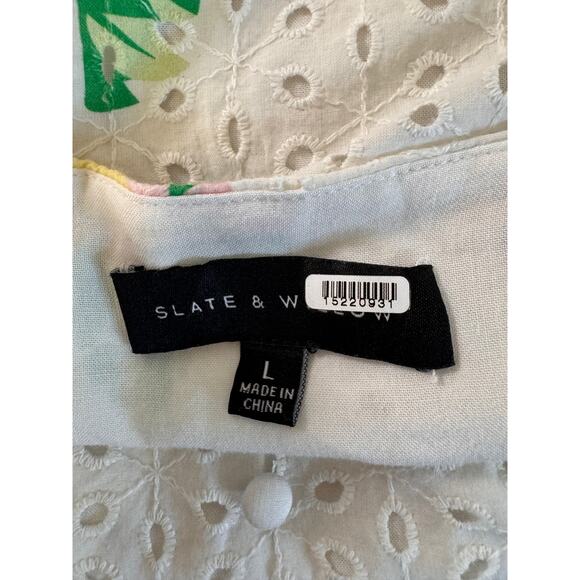 SLATE & WILLOW X RTR White Floral Eyelet Blouse Top Size L - Picture 9 of 10